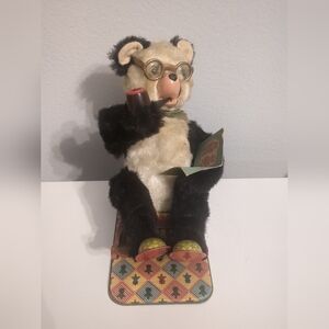 Vintage Alps Grandpa Bear Plush Tinplate Chair 1960s Japan Untested